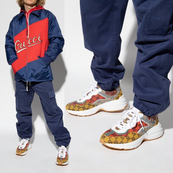 GUCCI SNEAKERS RHYTON GG LOGO MULTICOLOR CANVAS SHOES sz 8.5 9 - Picture 2 of 15